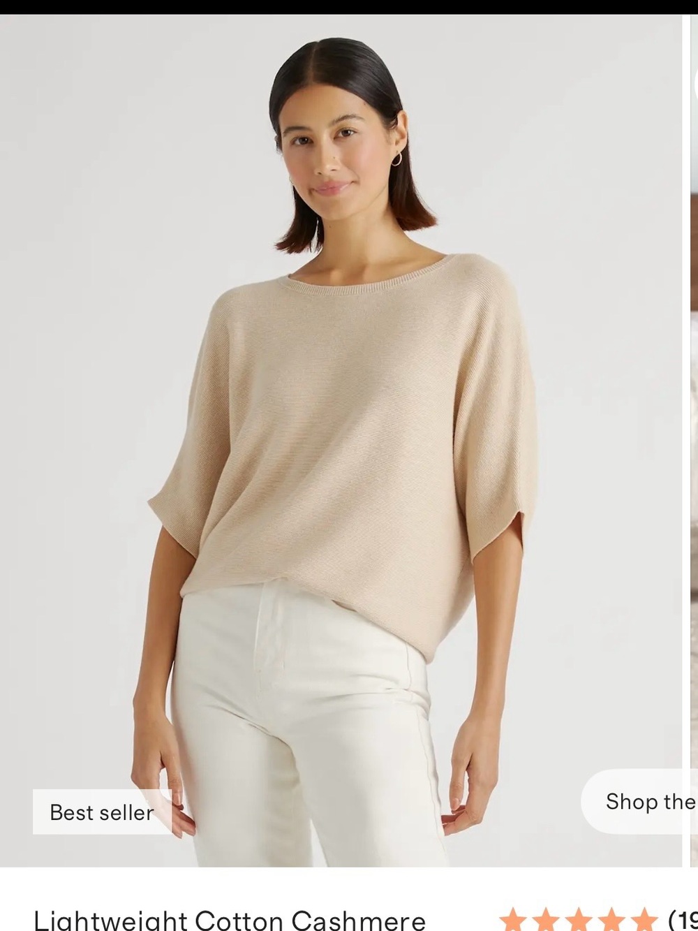Quince Lightweight Cotton-Cashmere Crew Sweater in Beige